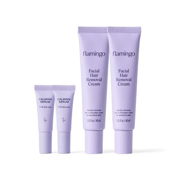 Flamingo Women's Facial Hair Removal Cream with Calming Serum - (2 Pack) 1.35 fl oz - Removes Hair from Chin, Upper Lip, and Sideburns