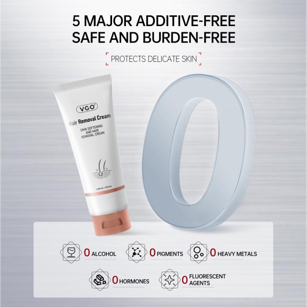 VGO Painless Hair Removal Cream for Women & Men, Hair removal cream for body, back & legs, All Skin Types, 4.06oz w/Spatula - Image 5