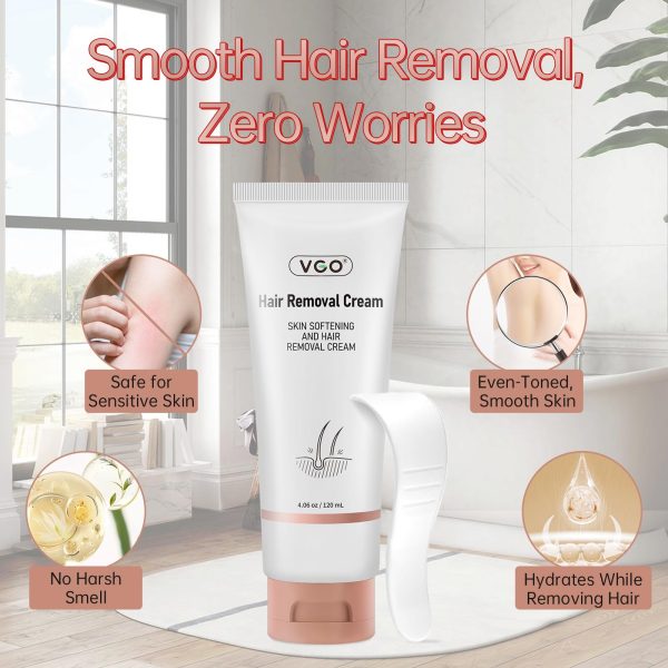 VGO Painless Hair Removal Cream for Women & Men, Hair removal cream for body, back & legs, All Skin Types, 4.06oz w/Spatula - Image 4