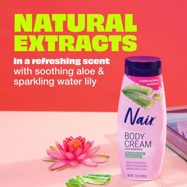 Nair Body Cream Hair Remover, Soothing Aloe and Water Lily, Dermatologist Tested Body Hair Removal Cream, with Evolved Ingredients, 12 Oz - Image 7