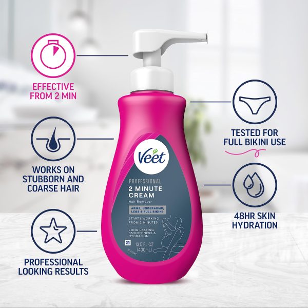 VEET Professional 2 Minute Hair Removal Cream For All Skin Types with Shea Butter | Effective Full Bikini Hair Removal, Pubic Hair Removal Gel | Dermatologically Tested | 13.5 FL OZ Bottle w/Spatula - Image 7
